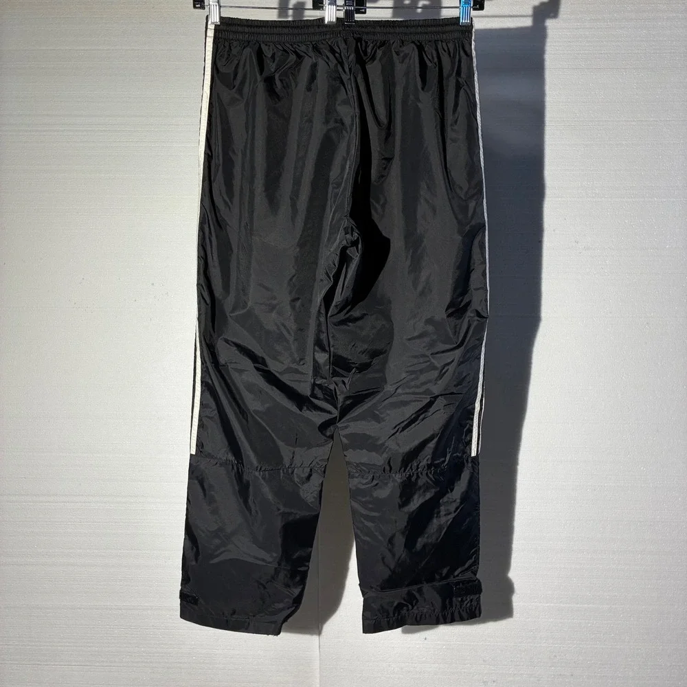 Adidas Vintage Black Nylon Track Pants XL Windbreaker 3-Stripe Baggy Joggers